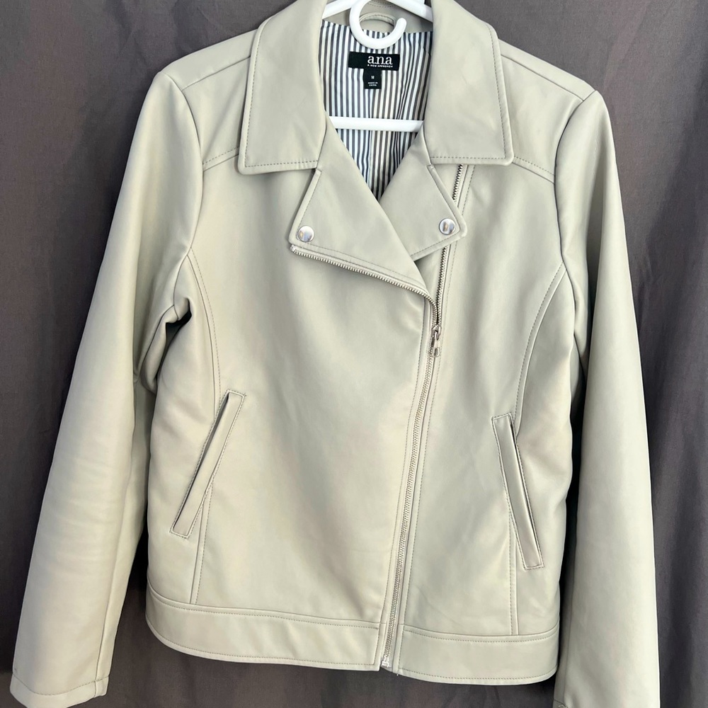 Light grey Feux leather jacket.